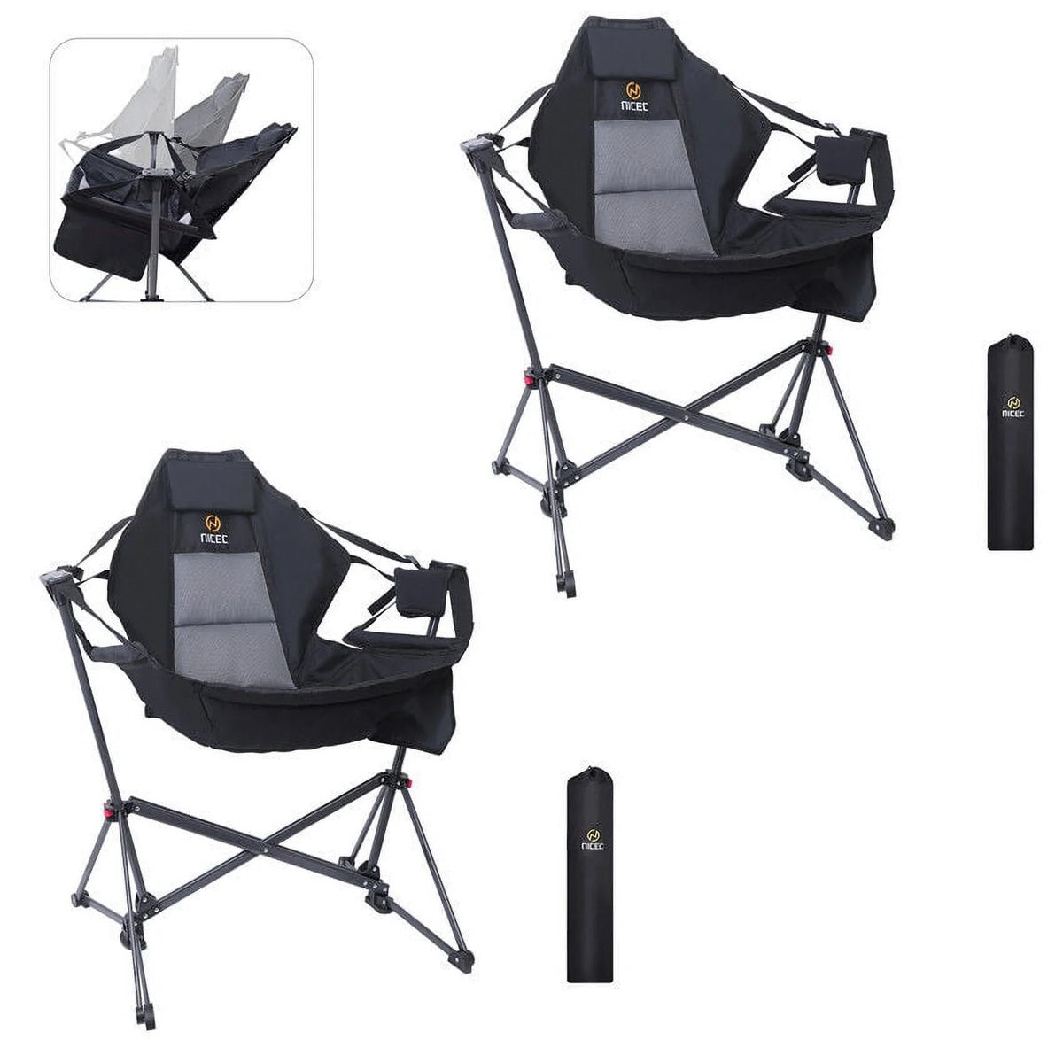 Folding Camping Chair with Cup Holder and Side Pocket, Set of 2 D444349