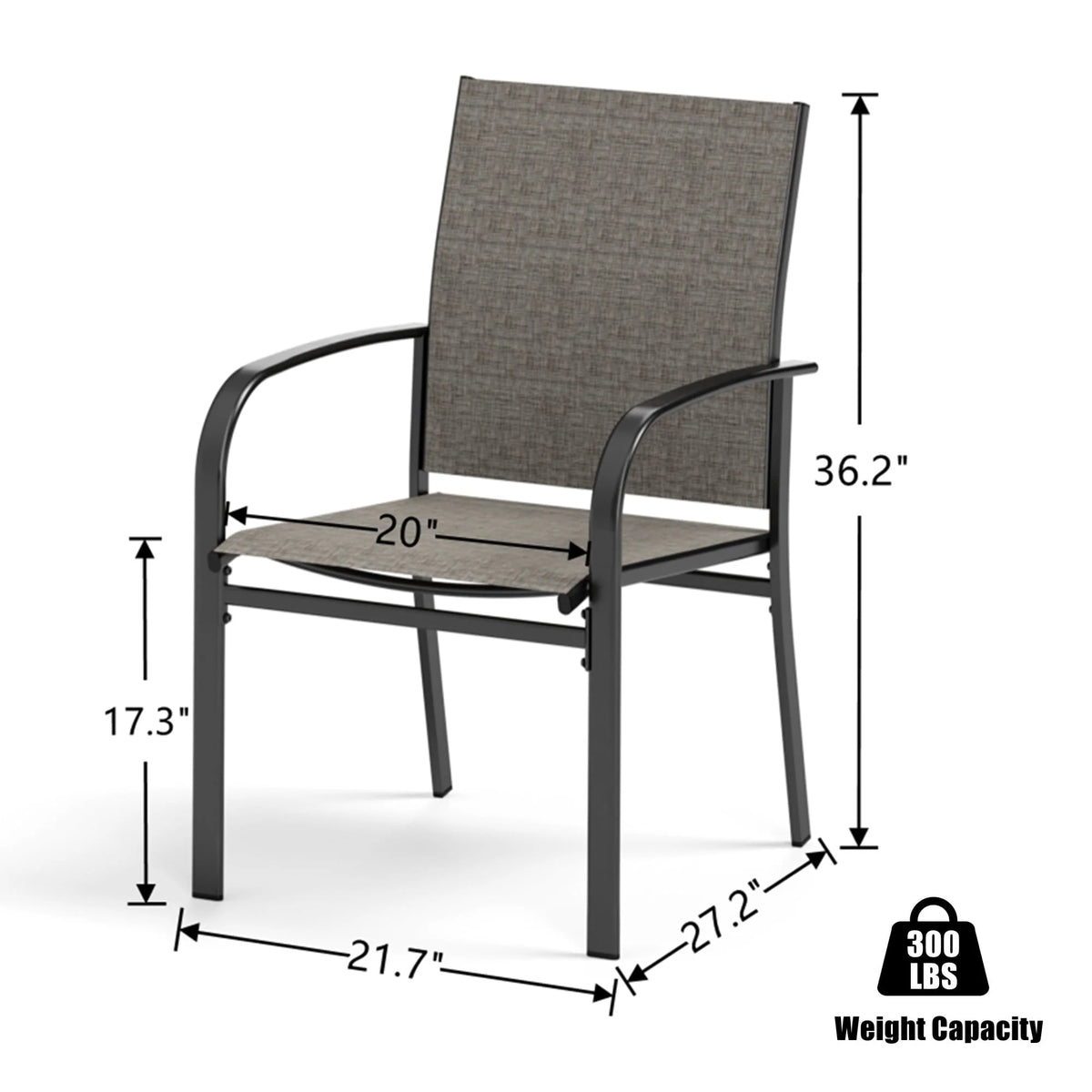 Set of 4 Outdoor Patio Dining Chairs Steel Textilene Black Brown H43300