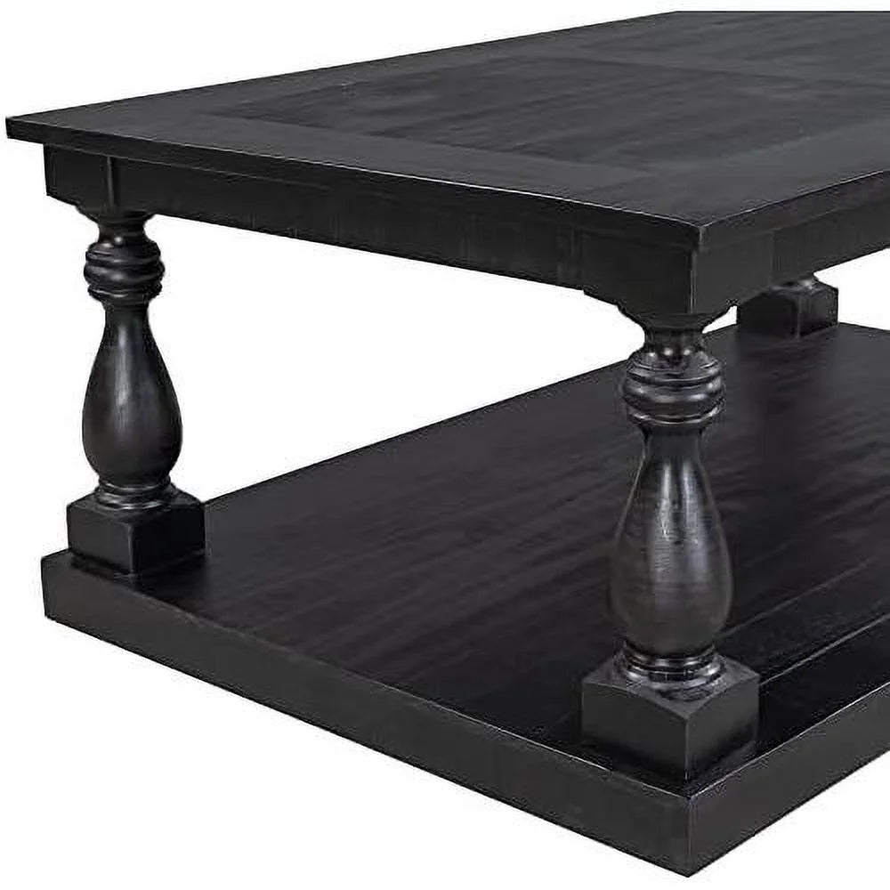 Black Solid Pine Wood Storage Coffee Table M554483