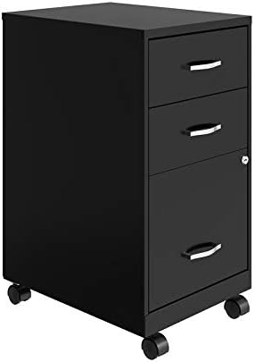 3 Drawer Metal Mobile File Cabinet with Lock, Black W77496