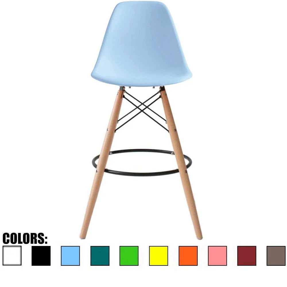 Blue 28" Plastic Bar Stool with Wood Legs M30568