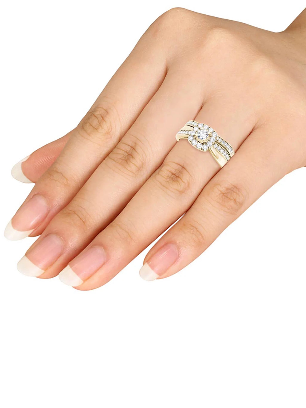 5/8Ct TDW Diamond 14k Yellow Gold Halo Bridal Set M89391