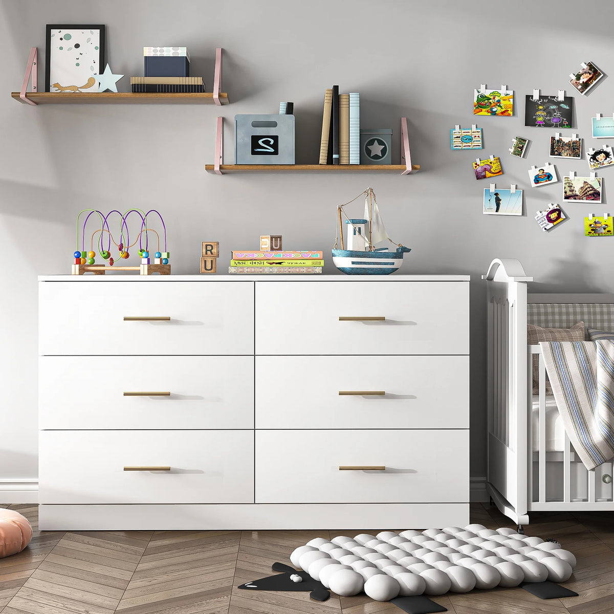 White Wood 6 Drawer Dresser P74620