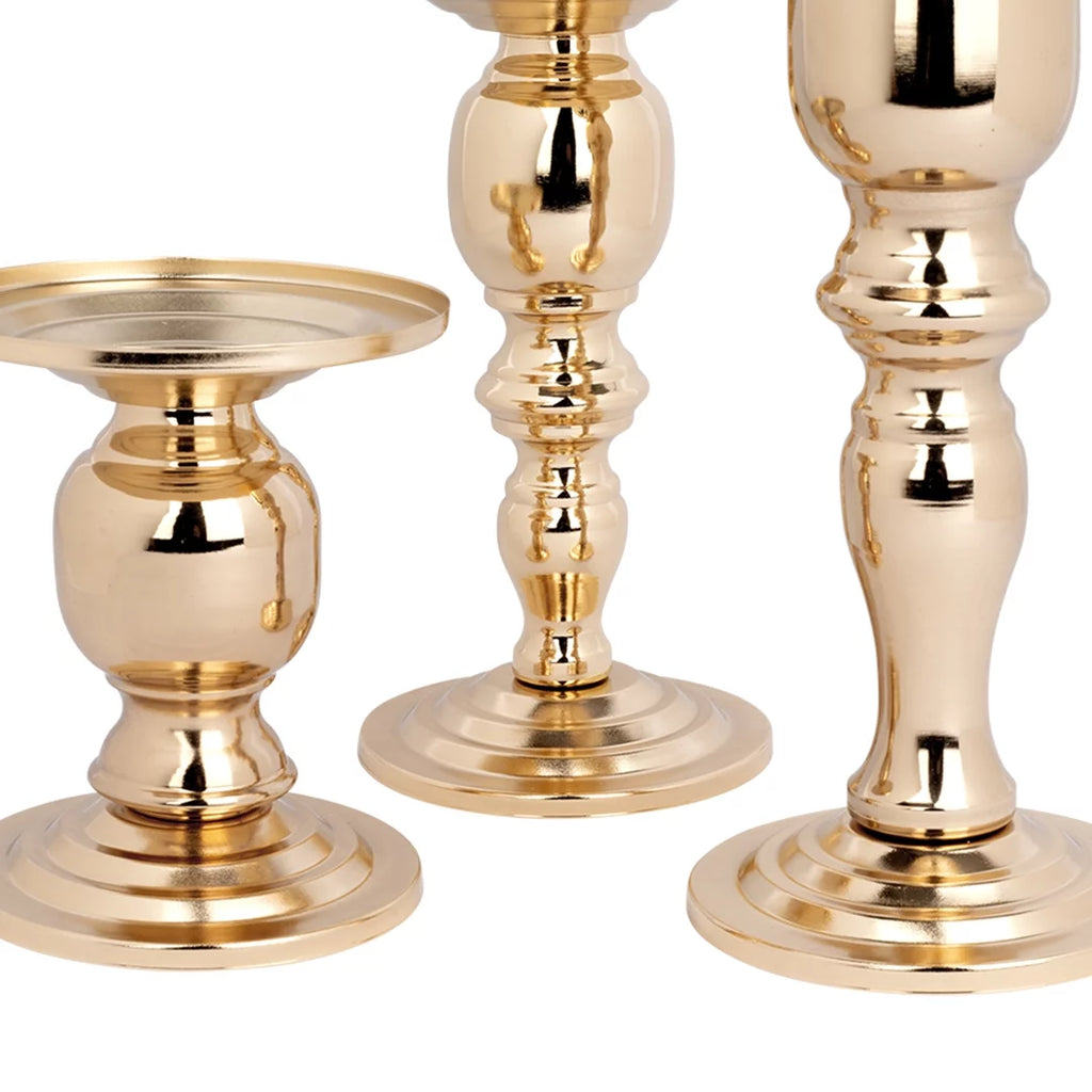 Copper Pillar Candle Holders With Hurricane Glass, Set of 3 O4158