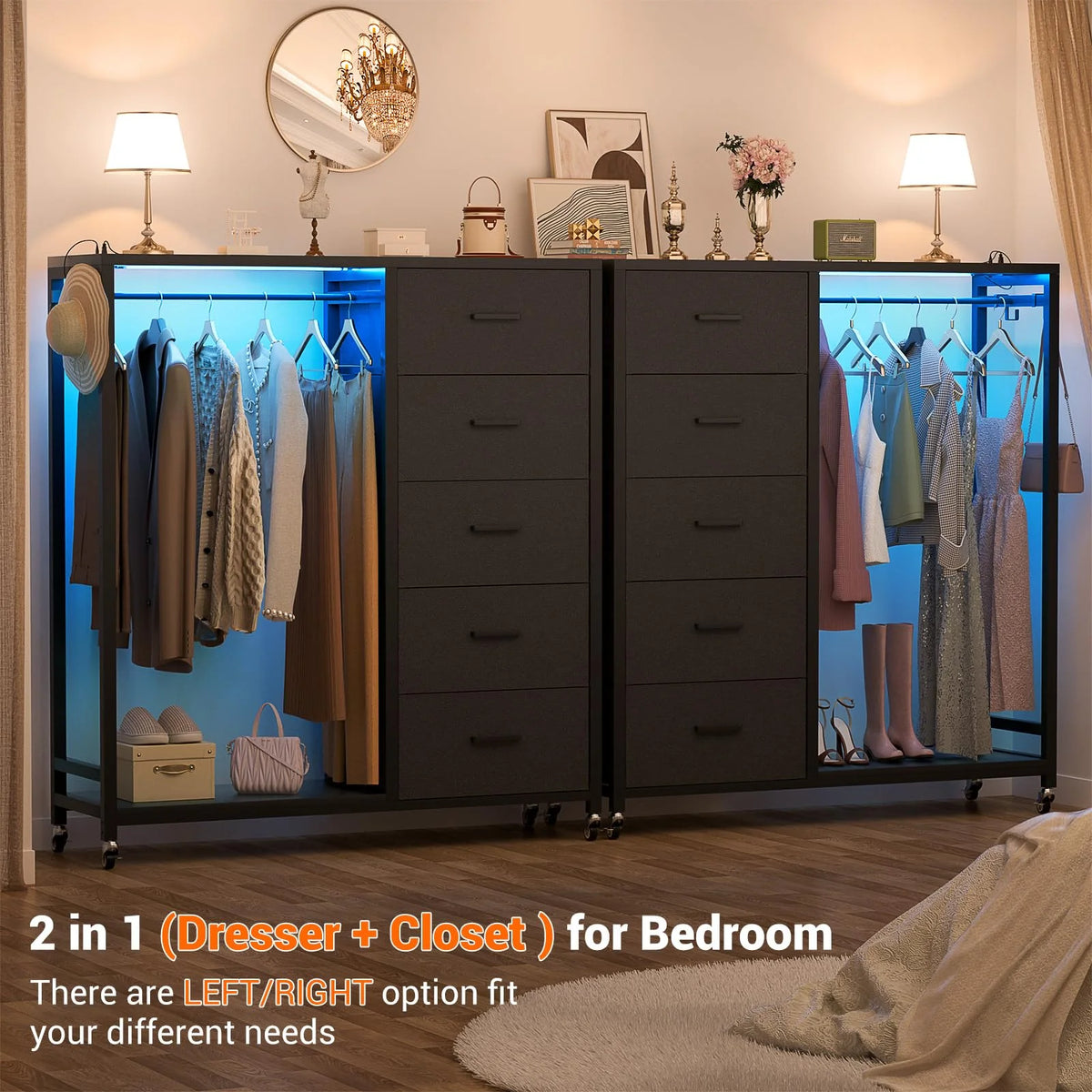 White 5 Drawer Dresser with Clothes Rack M173
