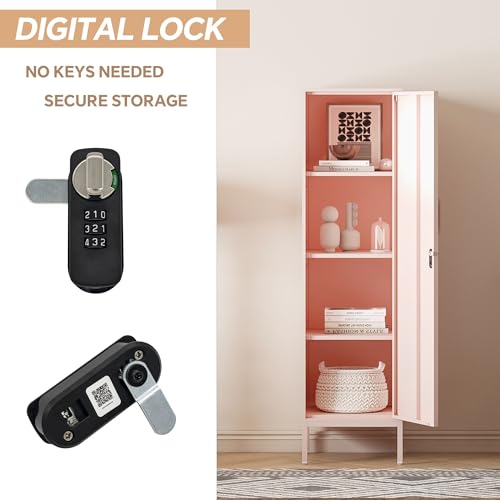 Metal Locker Storage Cabinet with Digital Lock, 3 Adjustable Shelves N752
