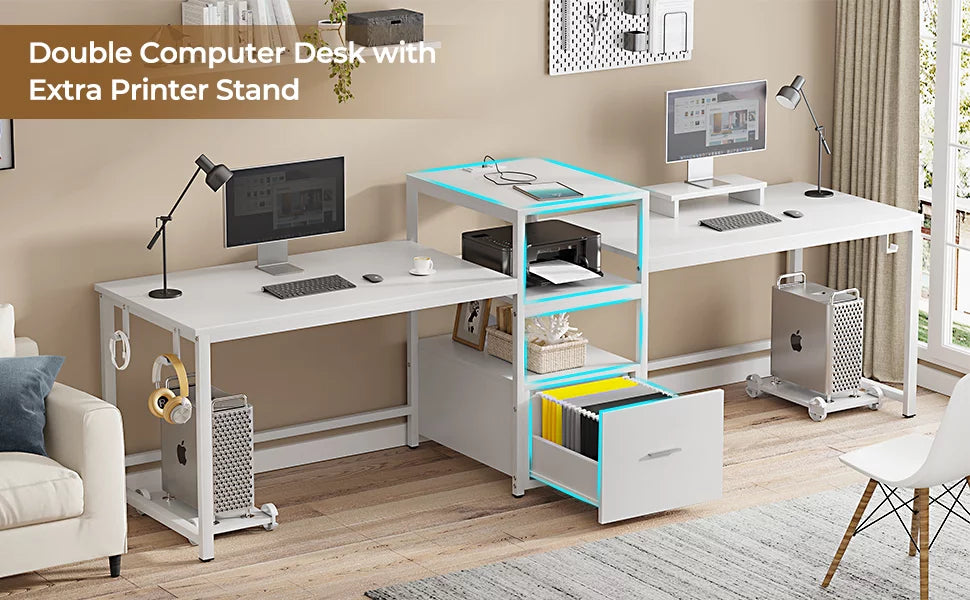 White Computer Desk with File Drawer and USB Port K5571