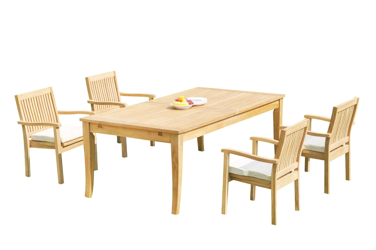 Grade-A Teak 5 Pc Dining Set with 4 Stacking Arm Chairs E93388