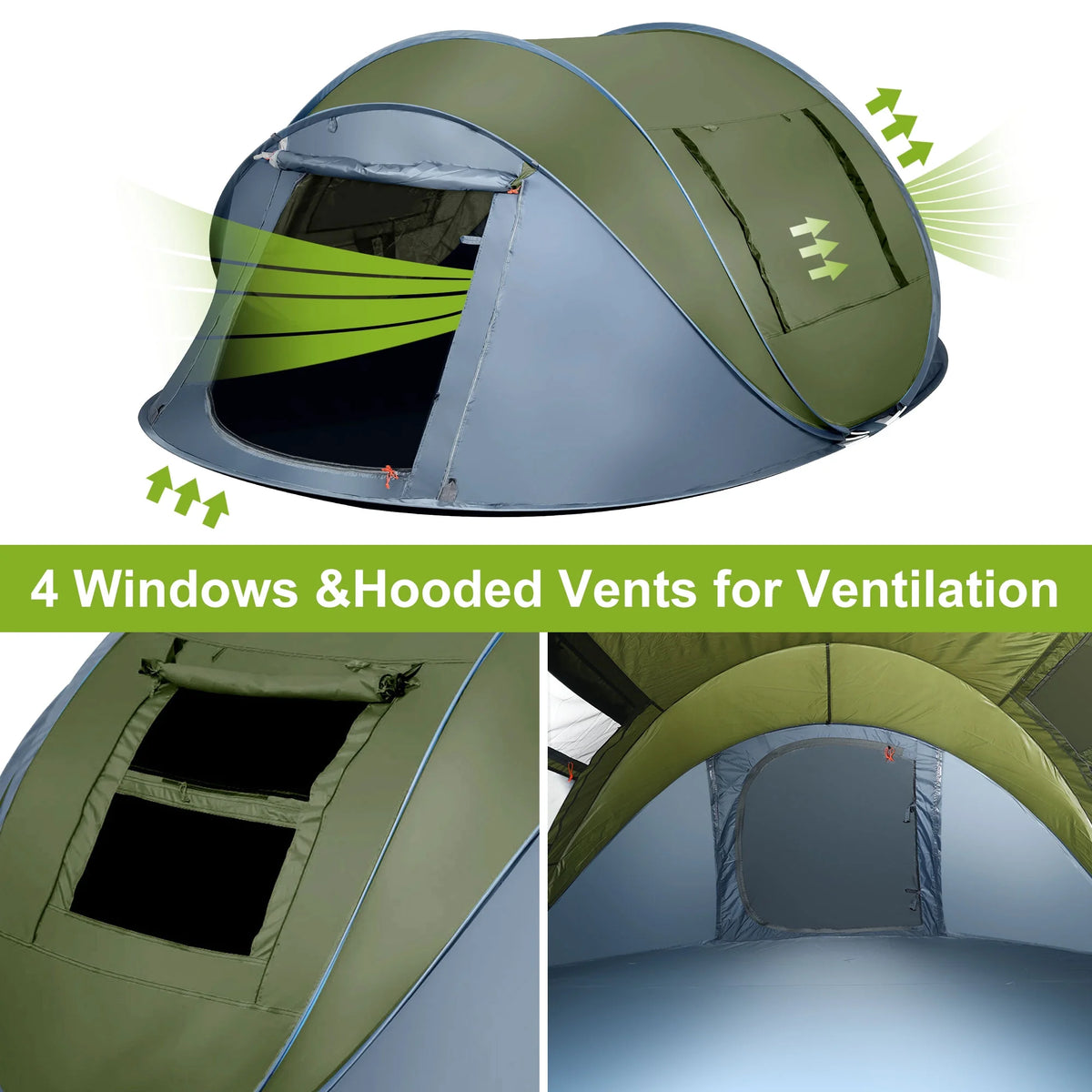 6 Person Pop up Tent 2 Doors Green I807981