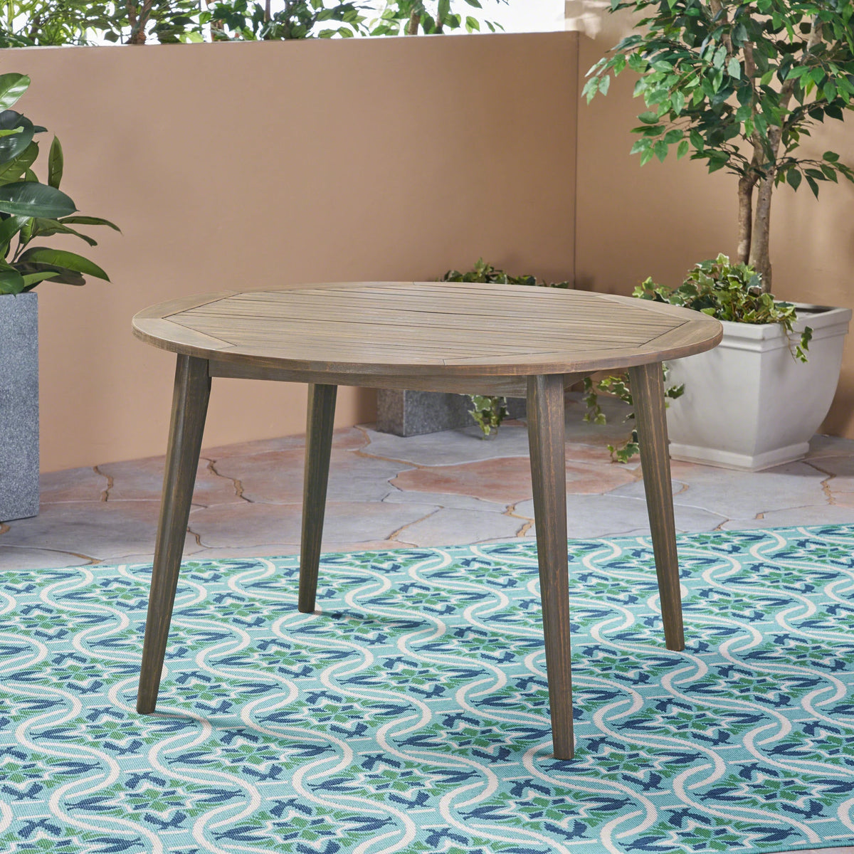 5 Piece Gray Wooden Round Patio Dining Set Z321117