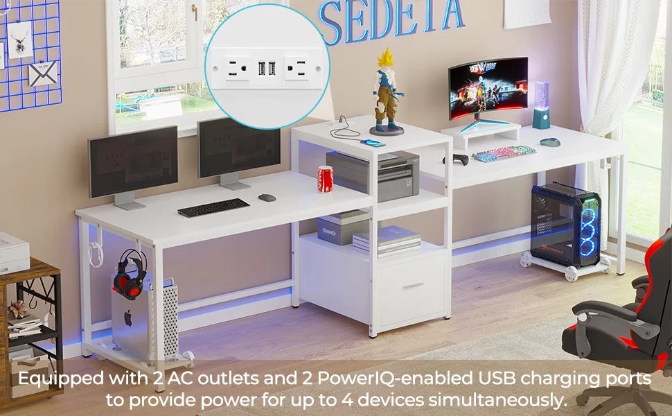 White Computer Desk with File Drawer and USB Port K5571