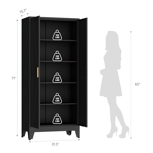 71" Metal Pantry Cabinet with 2 Doors and 4 Adjustable Shelves E360