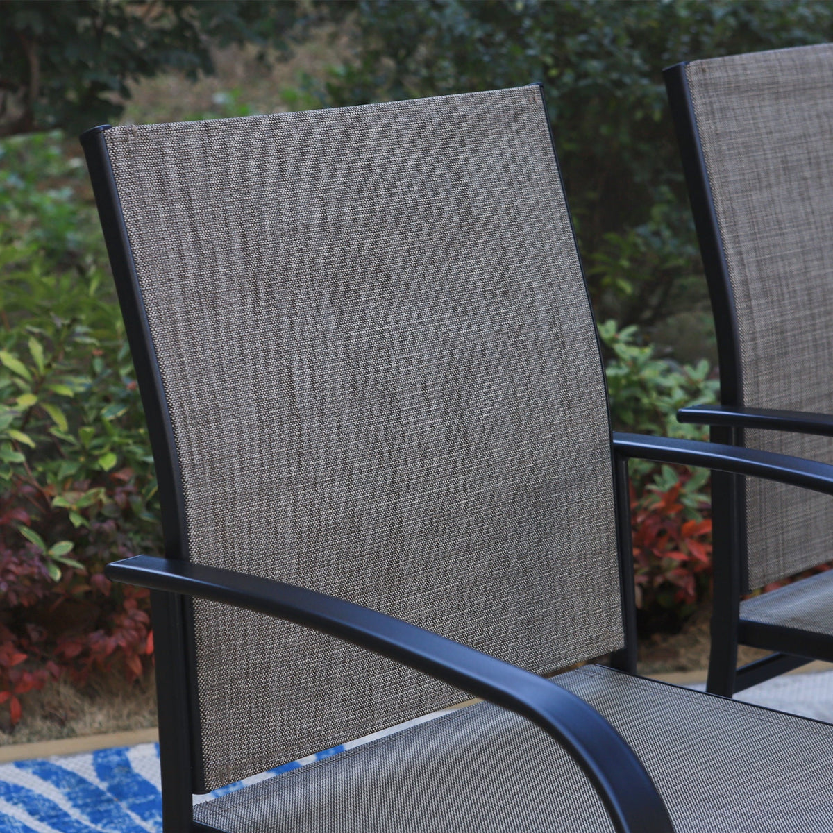 Set of 4 Outdoor Patio Dining Chairs Steel Textilene Black Brown H43300