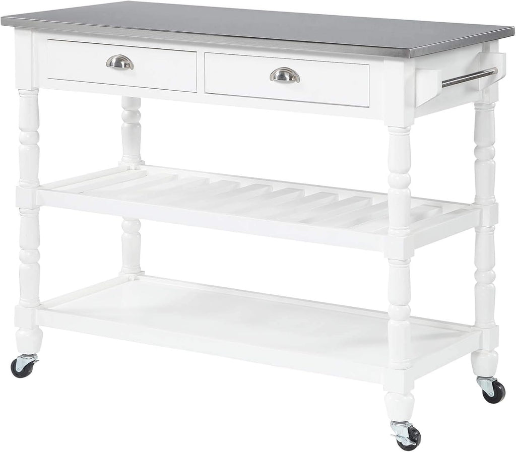 White 3-Tier Stainless Steel Kitchen Cart with Drawers G353
