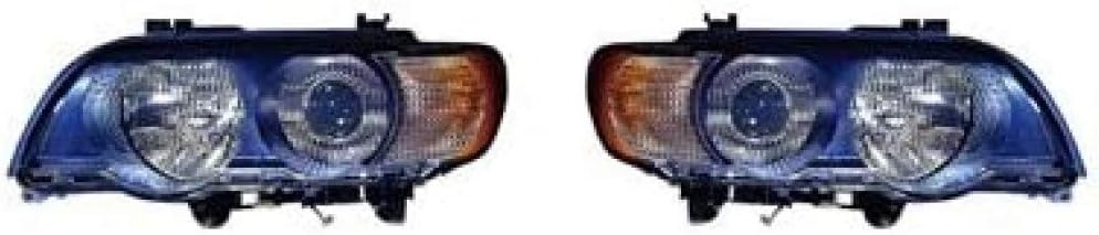 For BMW X5 Headlight Pair Driver and Passenger Side Black Housing M126855