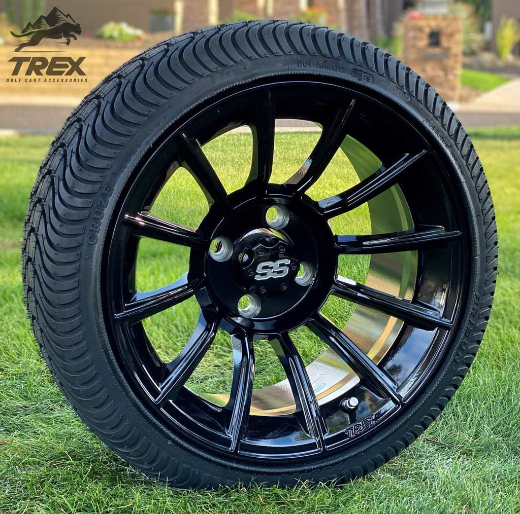 14 Gloss Black Aluminum Wheels and Low Profile Tires Set of 4 S1062