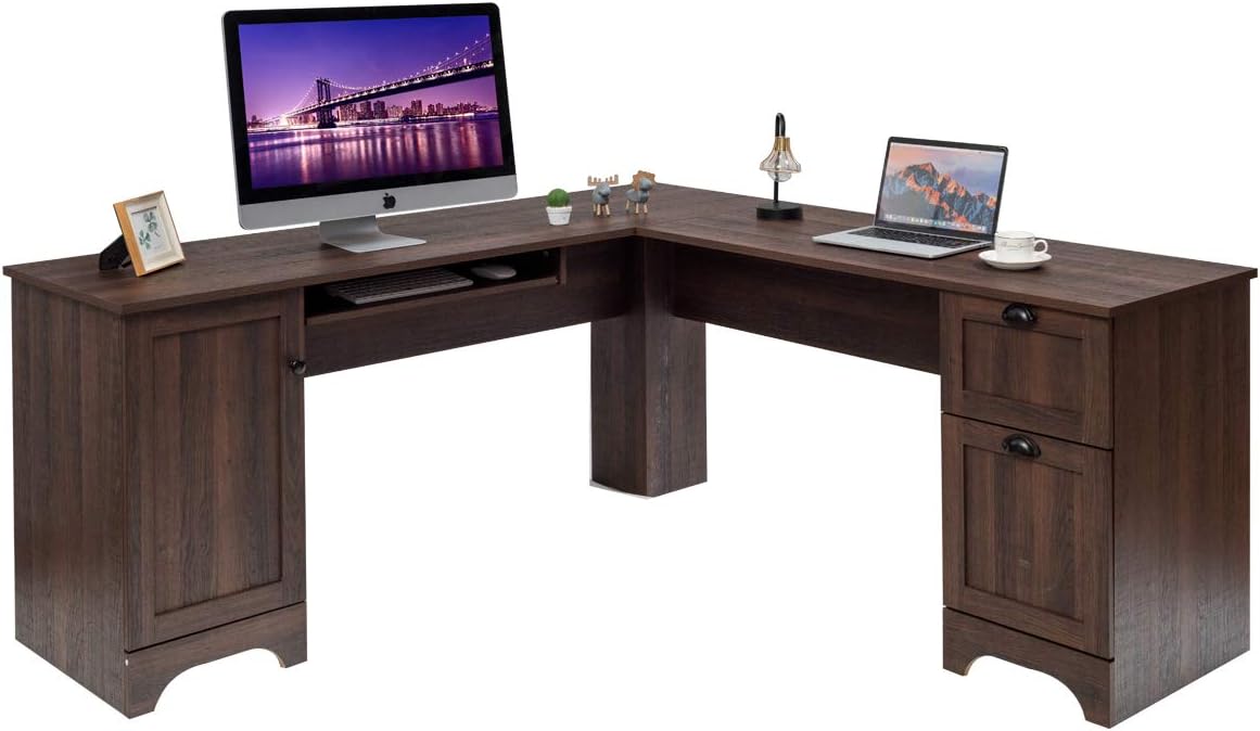 L Shaped Office Desk with Storage Drawers P8048