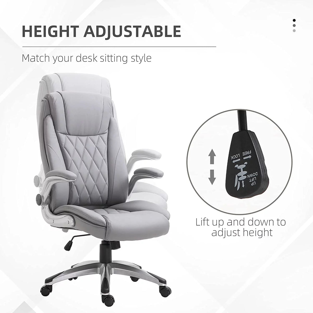 Grey Faux Leather Ergonomic Home Office Chair with Flip Up Arms A191040