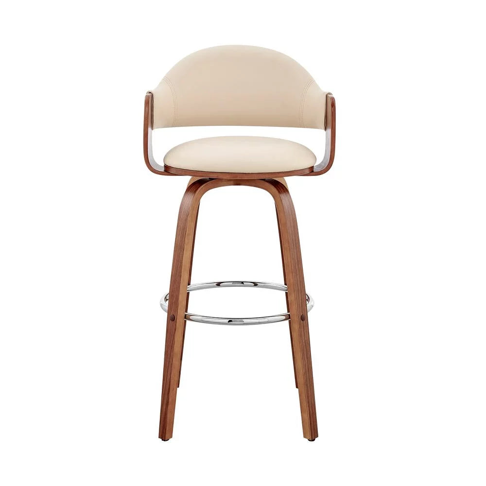 Cream Faux Leather and Walnut Wood Bar Stool G826883