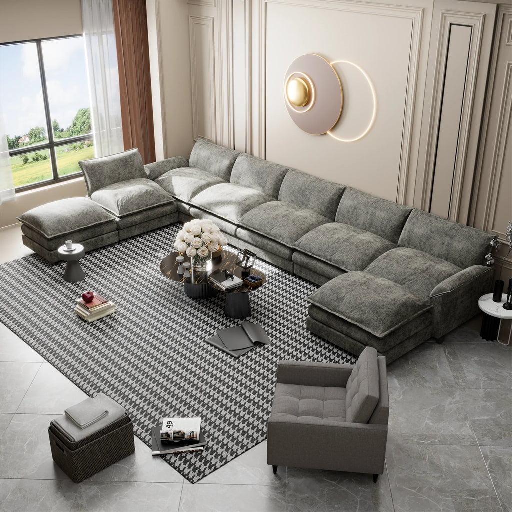 Gray Oversized Modular Sectional Sofa with Ottomans L227