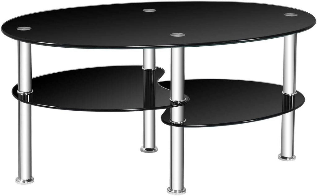 Black Oval Glass Coffee Table Q258
