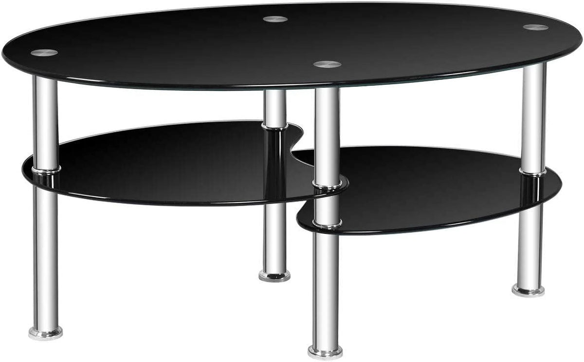 Black Oval Glass Coffee Table Q258