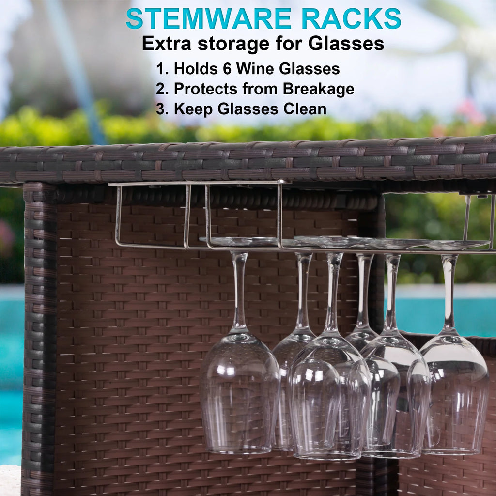 Outdoor Patio Wicker Bar with 2 Storage Shelves R390