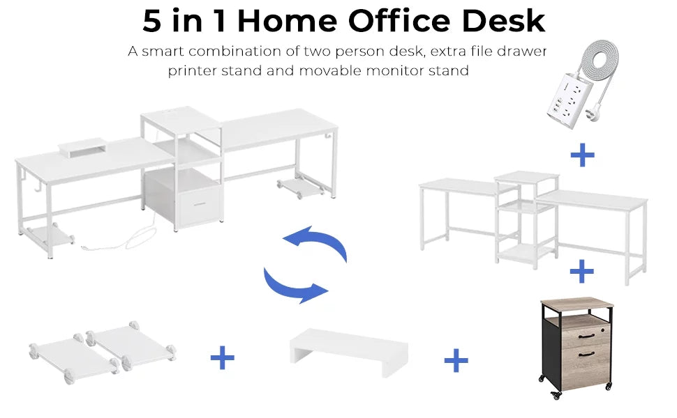 White Computer Desk with File Drawer and USB Port K5571