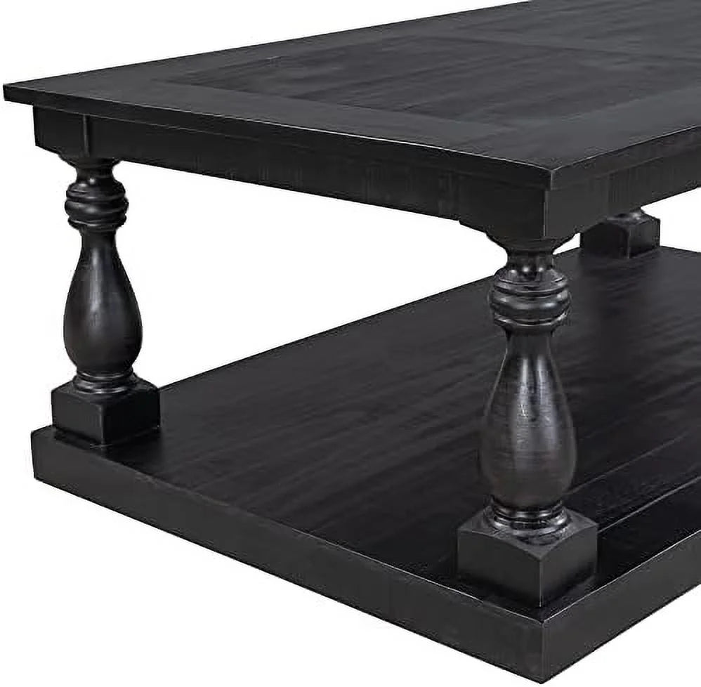 Black Solid Pine Wood Storage Coffee Table M554483
