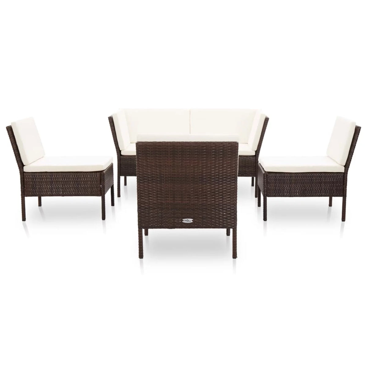 6 Piece White Cushioned Brown Poly Rattan Outdoor Conversation Set T705