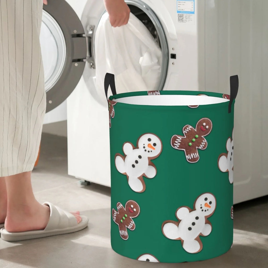 Laundry Hamper With Leather Laundry Basket Waterproof Round Collapsible S1565