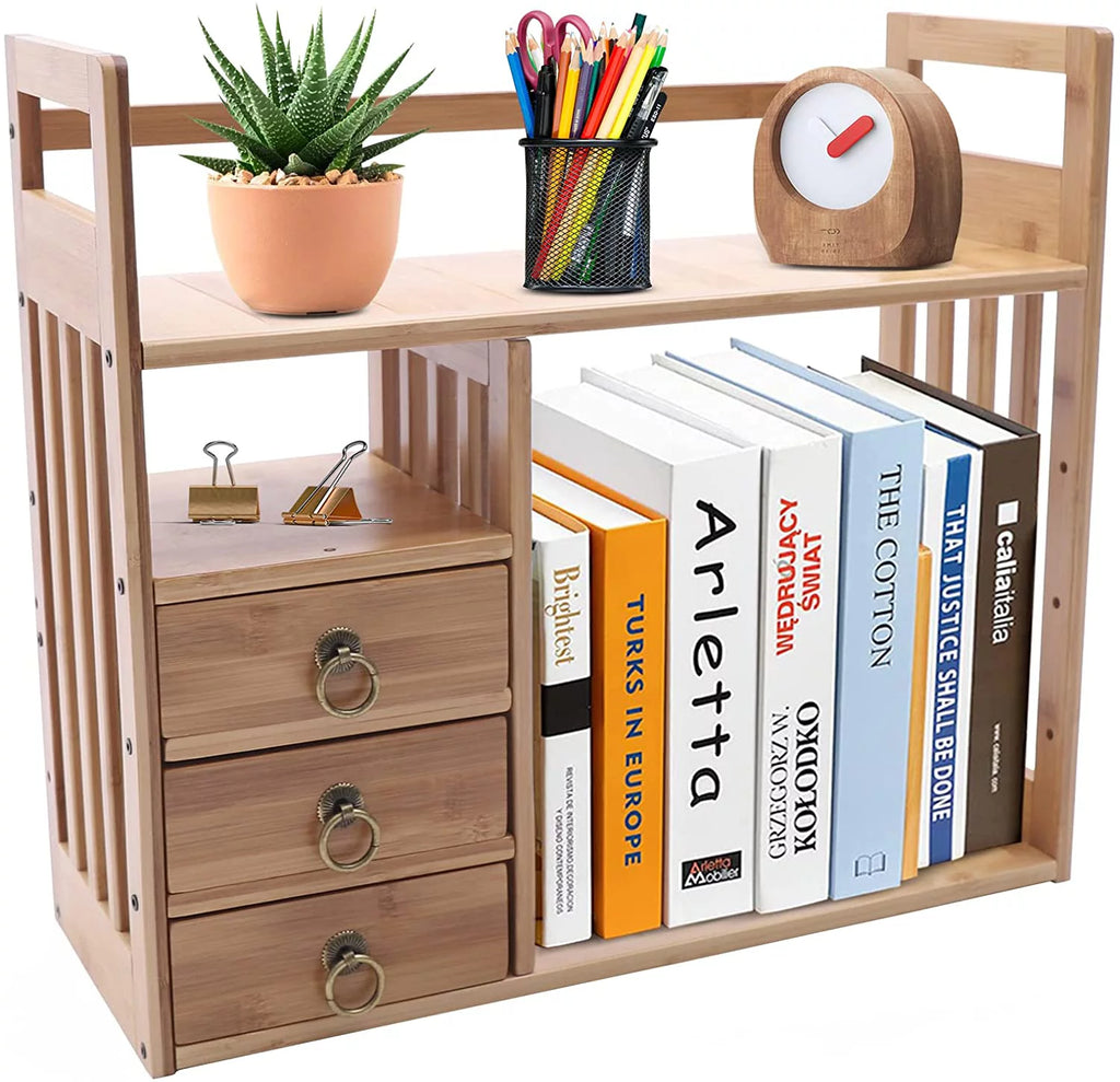 Bamboo Desktop Bookshelf with 3 Drawers R747