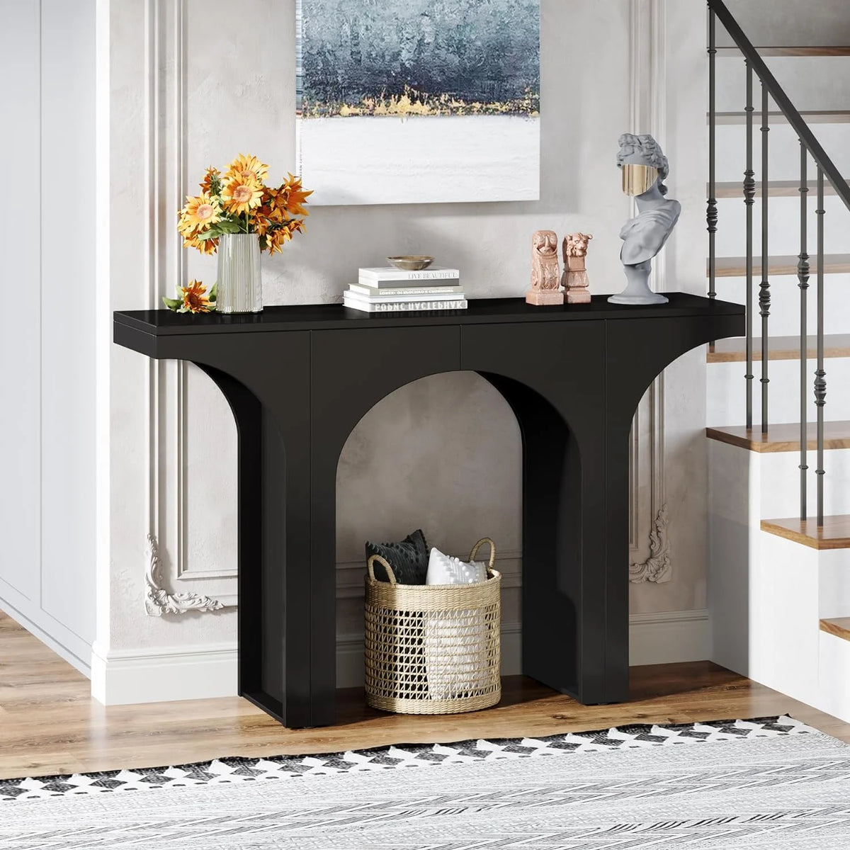 47 Inches Black Console Table with Arch Base U21089