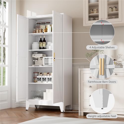 71" Metal Pantry Cabinet with 2 Doors and 4 Adjustable Shelves E360