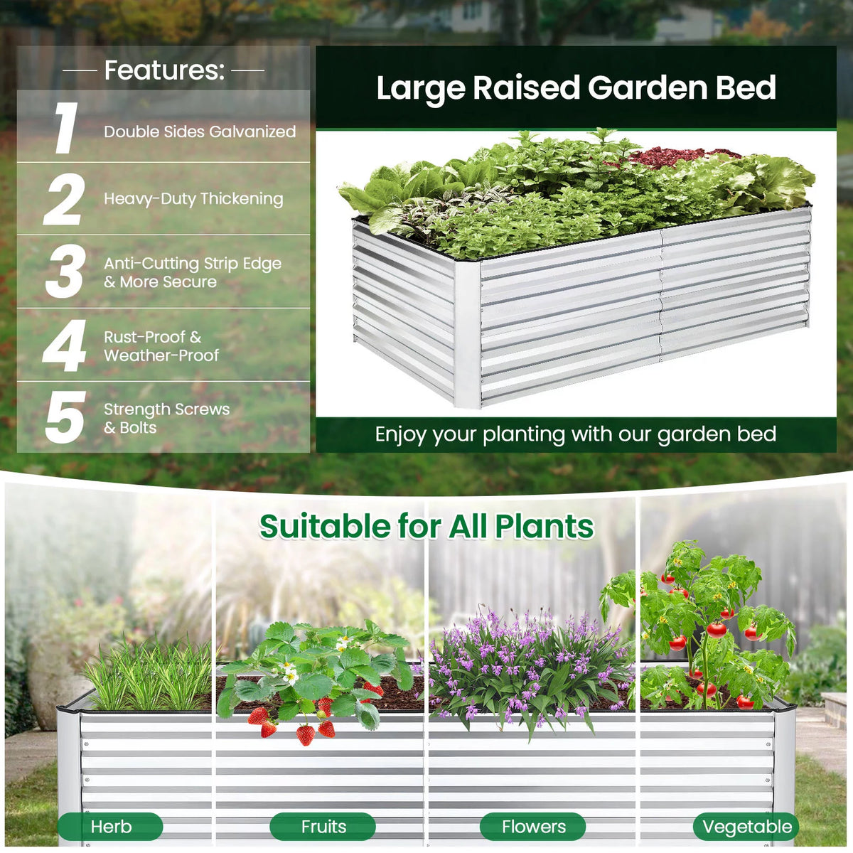 6x3x2ft Galvanized Steel Raised Garden Beds T685