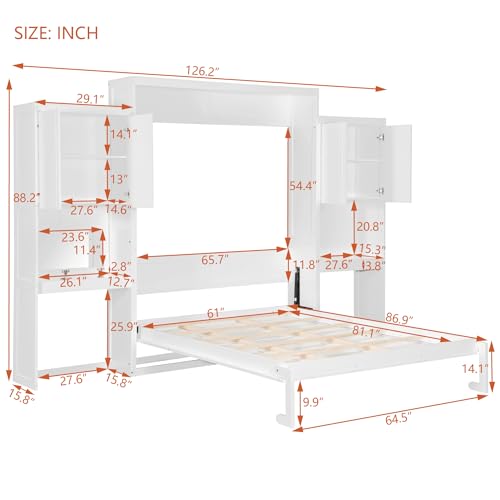 Queen Size White Murphy Bed Cabinet with Closet Z301185