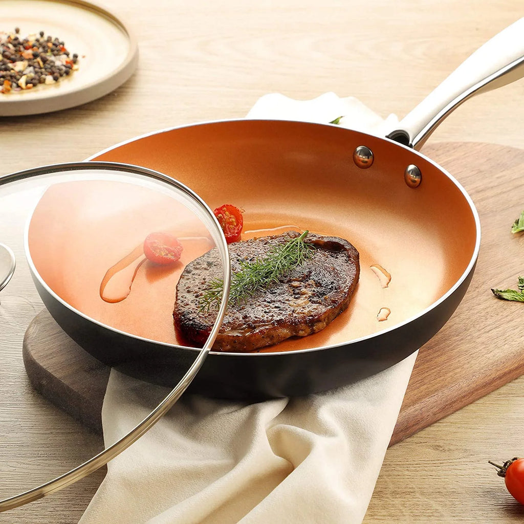 10 Inch Copper Nonstick Frying Pan with Lid H9344