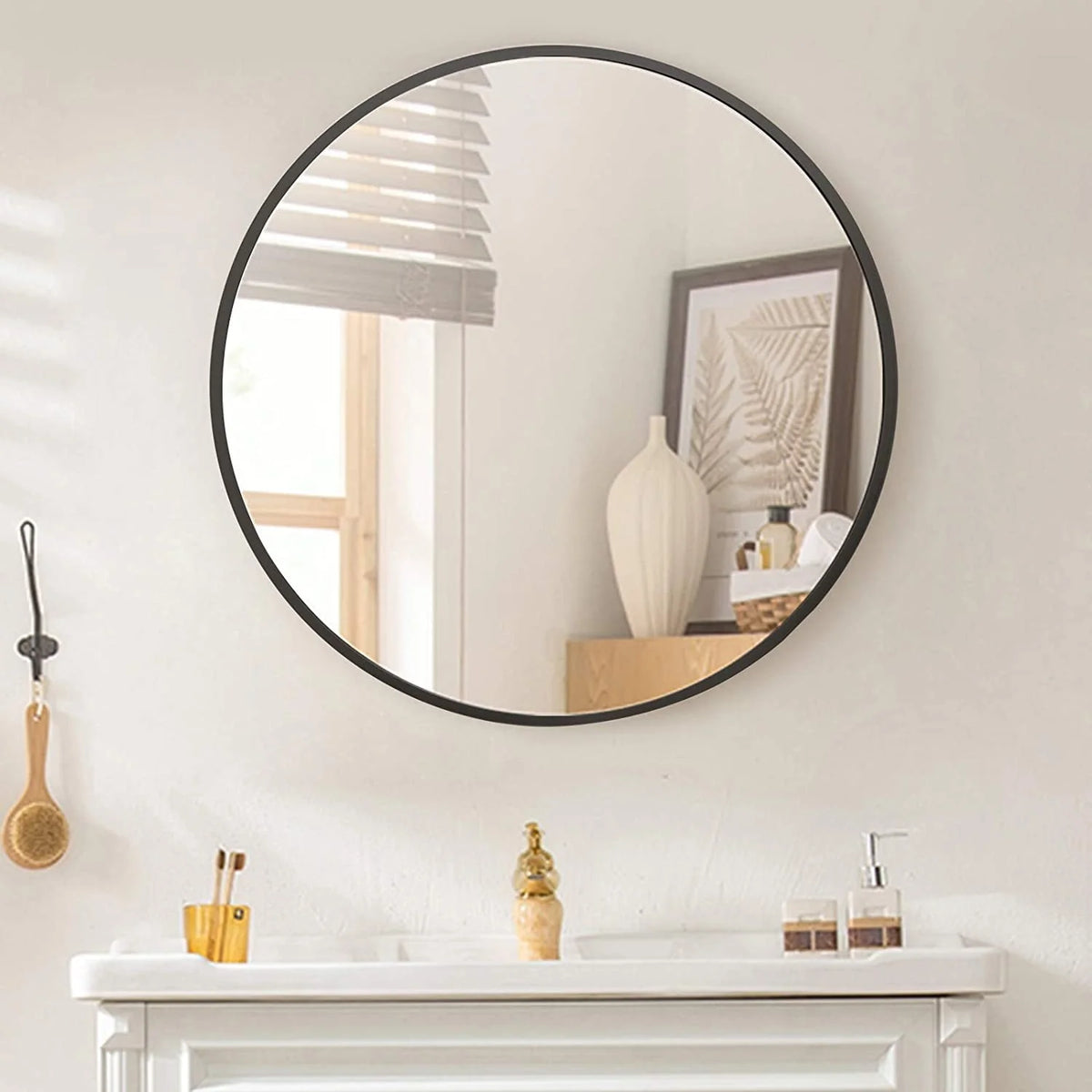 Black Round Wall Mirror L344