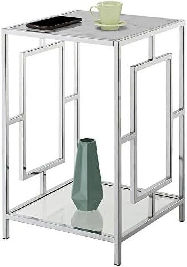 Metal End Table with White Faux Marble Top Q279