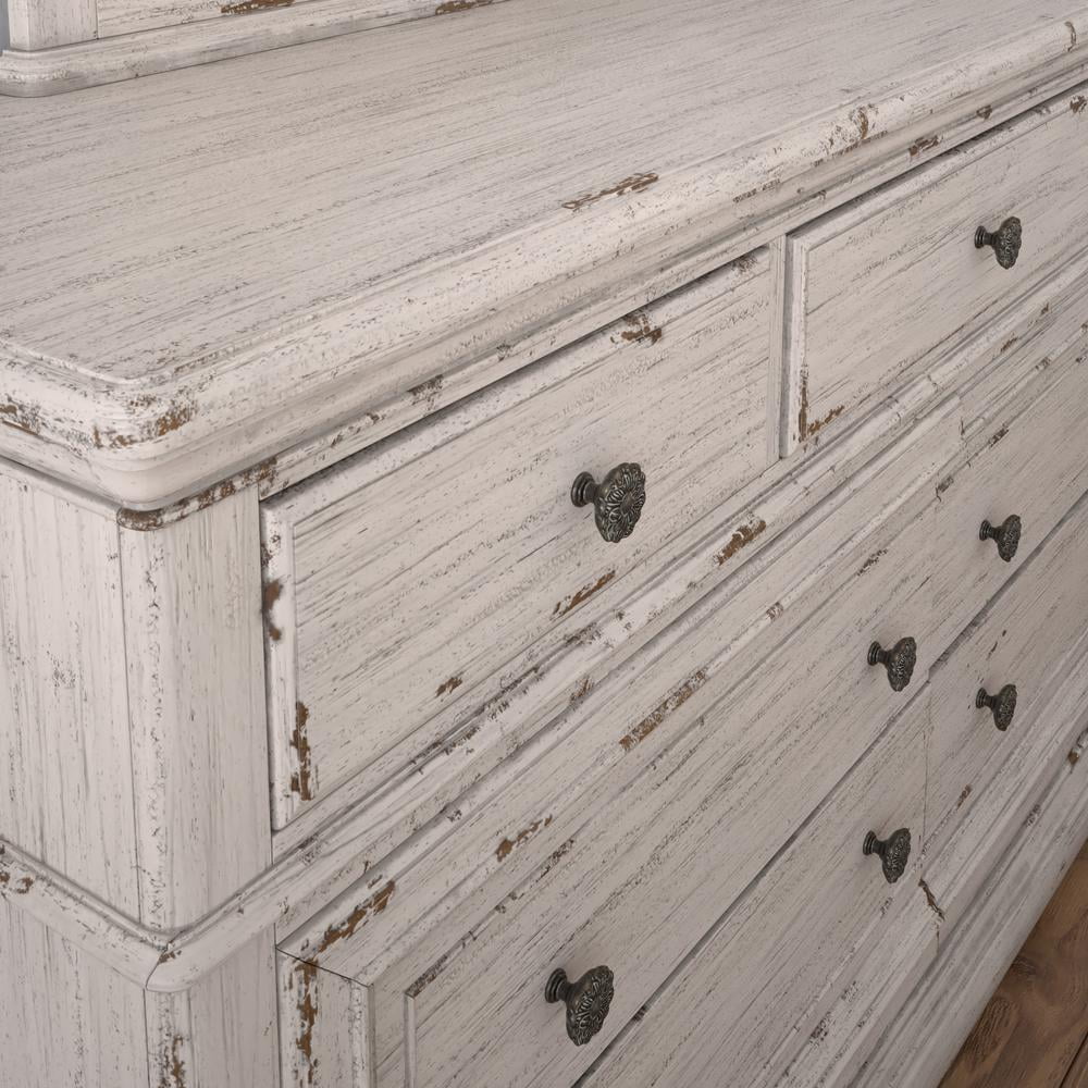 Antique White Wood Seven Drawer Dresser C5138