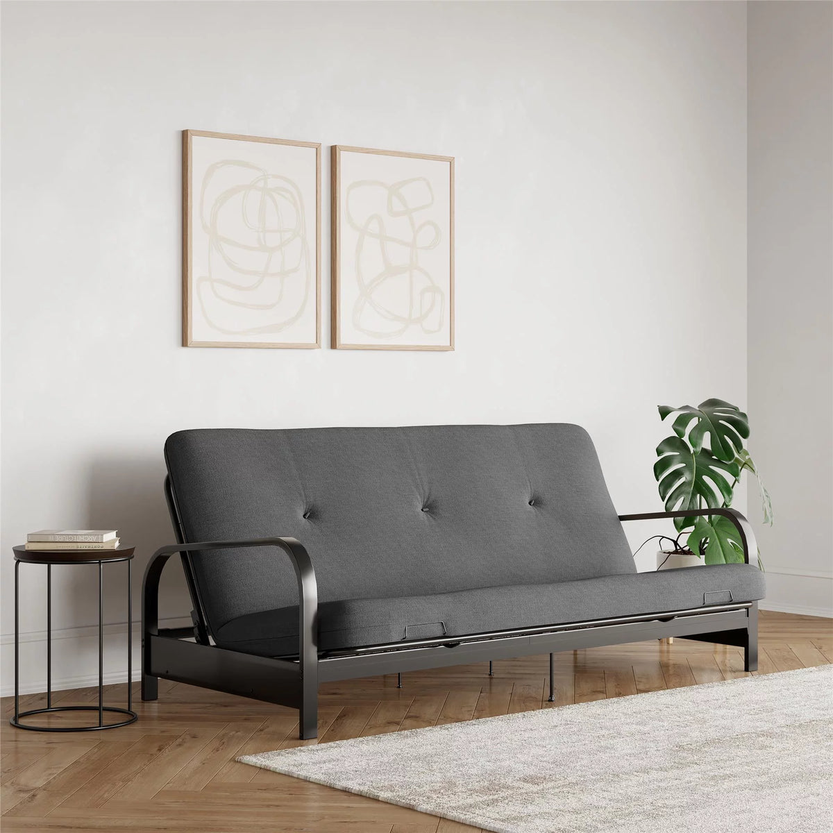 6-Inch Futon Mattress with Tufted Cover, Full, Black Linen Z30815