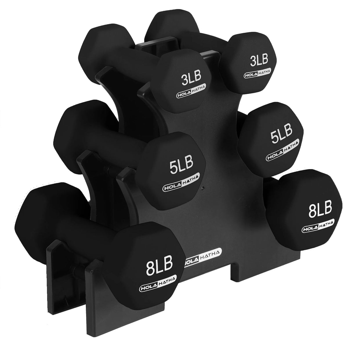 3, 5, and 8 Pound Dumbbell Hand Weight Set with Storage Rack, Black B449