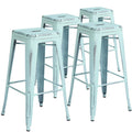 30'' High Backless Distressed Green-Blue Metal Barstool N475436