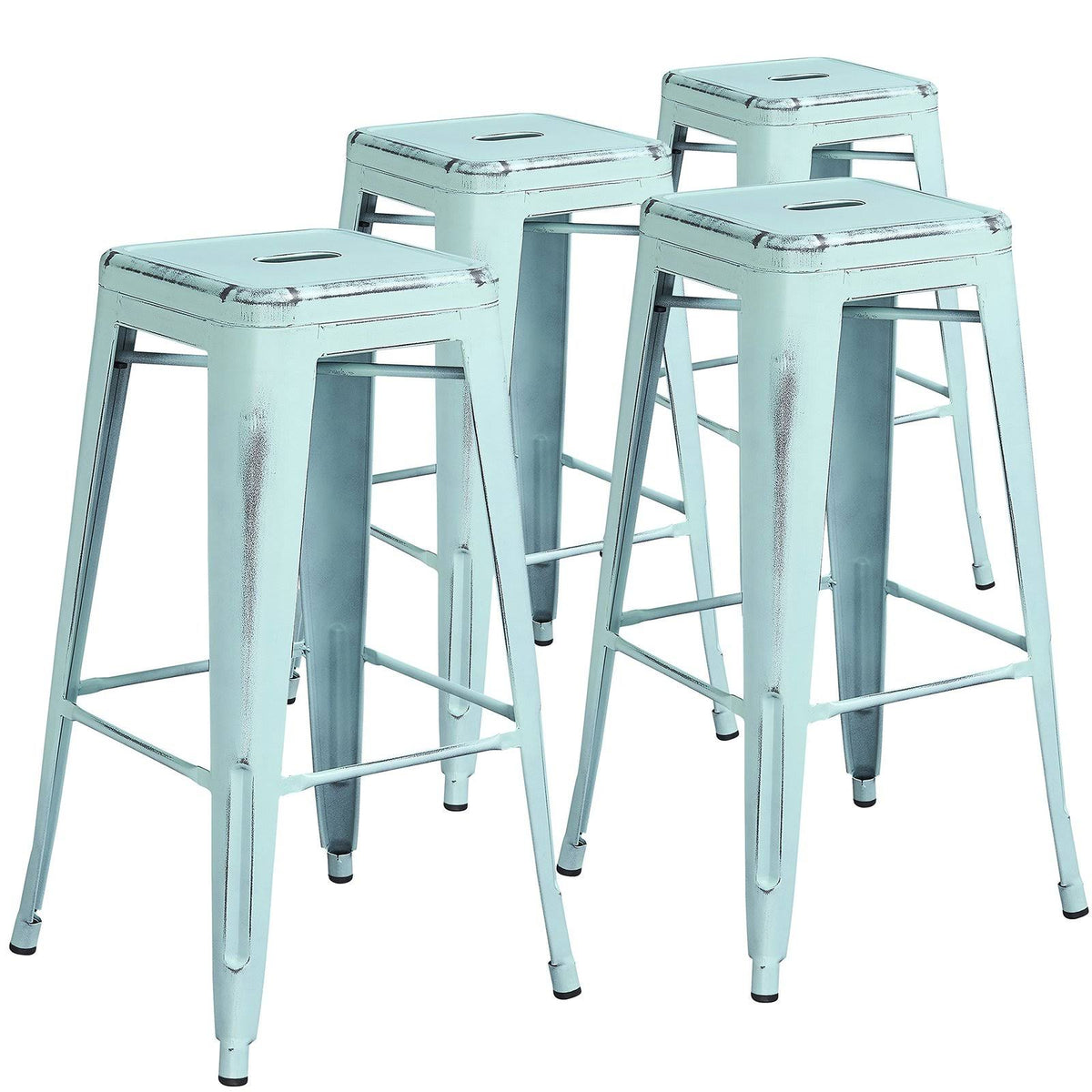 30'' High Backless Distressed Green-Blue Metal Barstool N475436