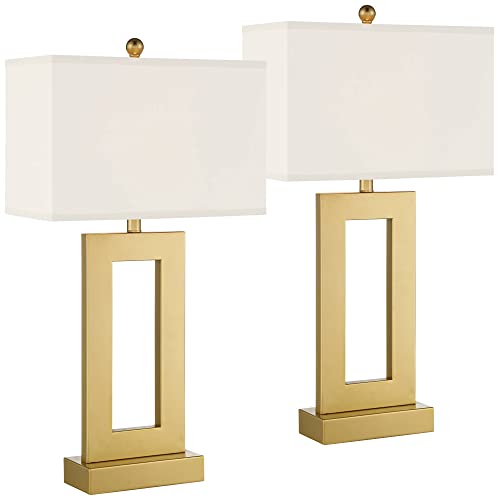 Set of 2 Gold Metal End Table Lamps with White Shade M21575