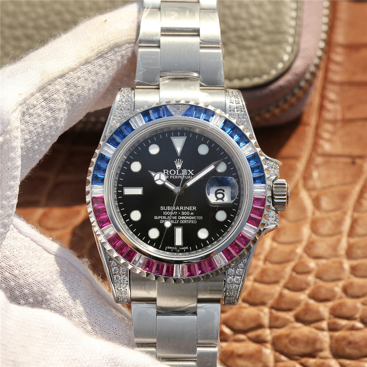 Silver Blue Red Diamond 40mm T3482