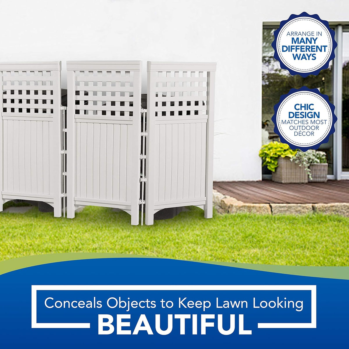 White 4 Panel Freestanding Reversible Outdoor Screen L60135