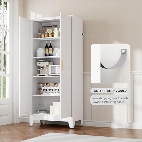 71" Metal Pantry Cabinet with 2 Doors and 4 Adjustable Shelves E360
