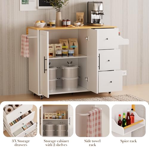 White Rolling Kitchen Island with Storage R5530