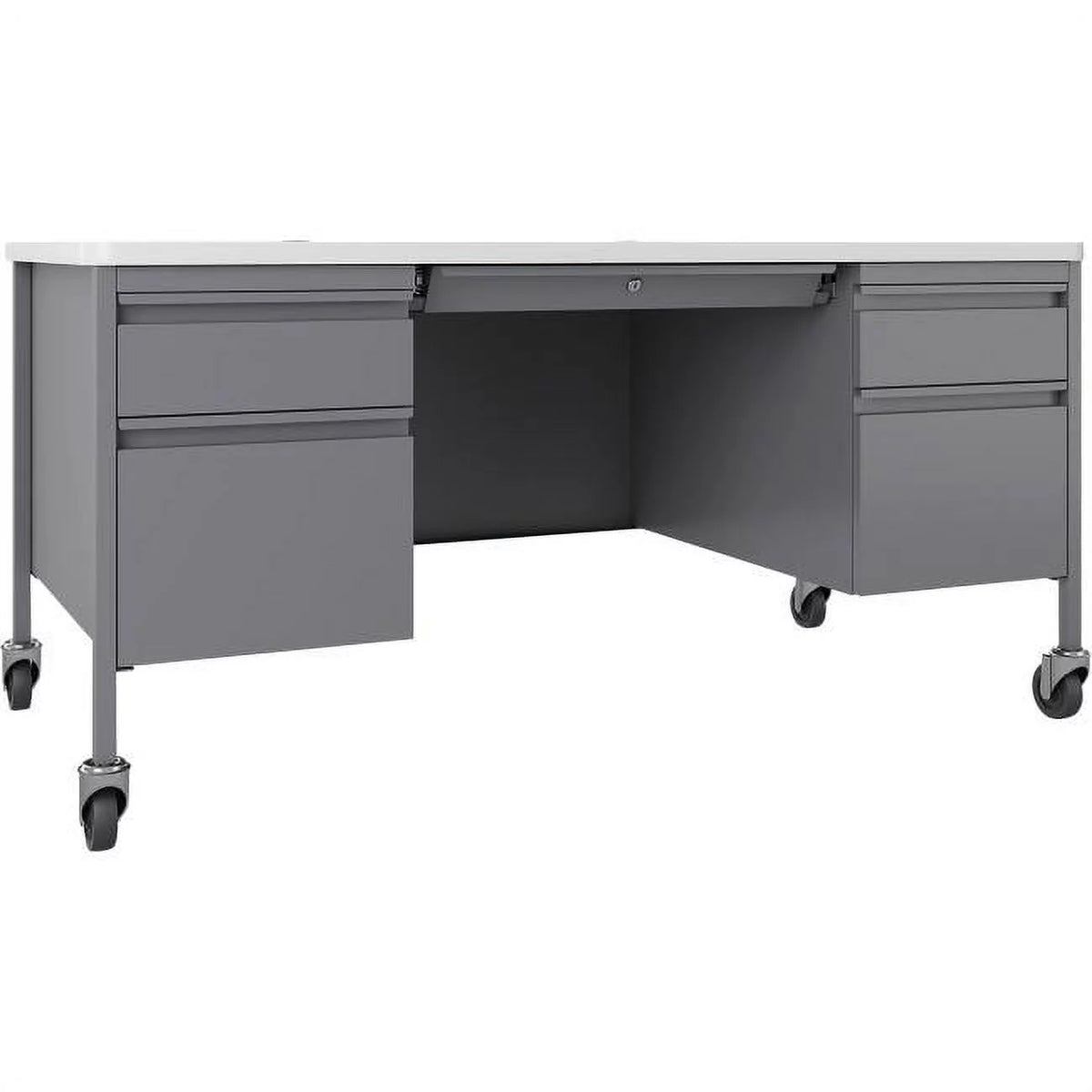 Steel Teachers Desk, Platinum & White - 60 x 30 x 29.5 in. T477530